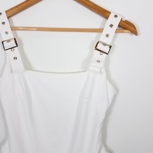 white buckle strap dress